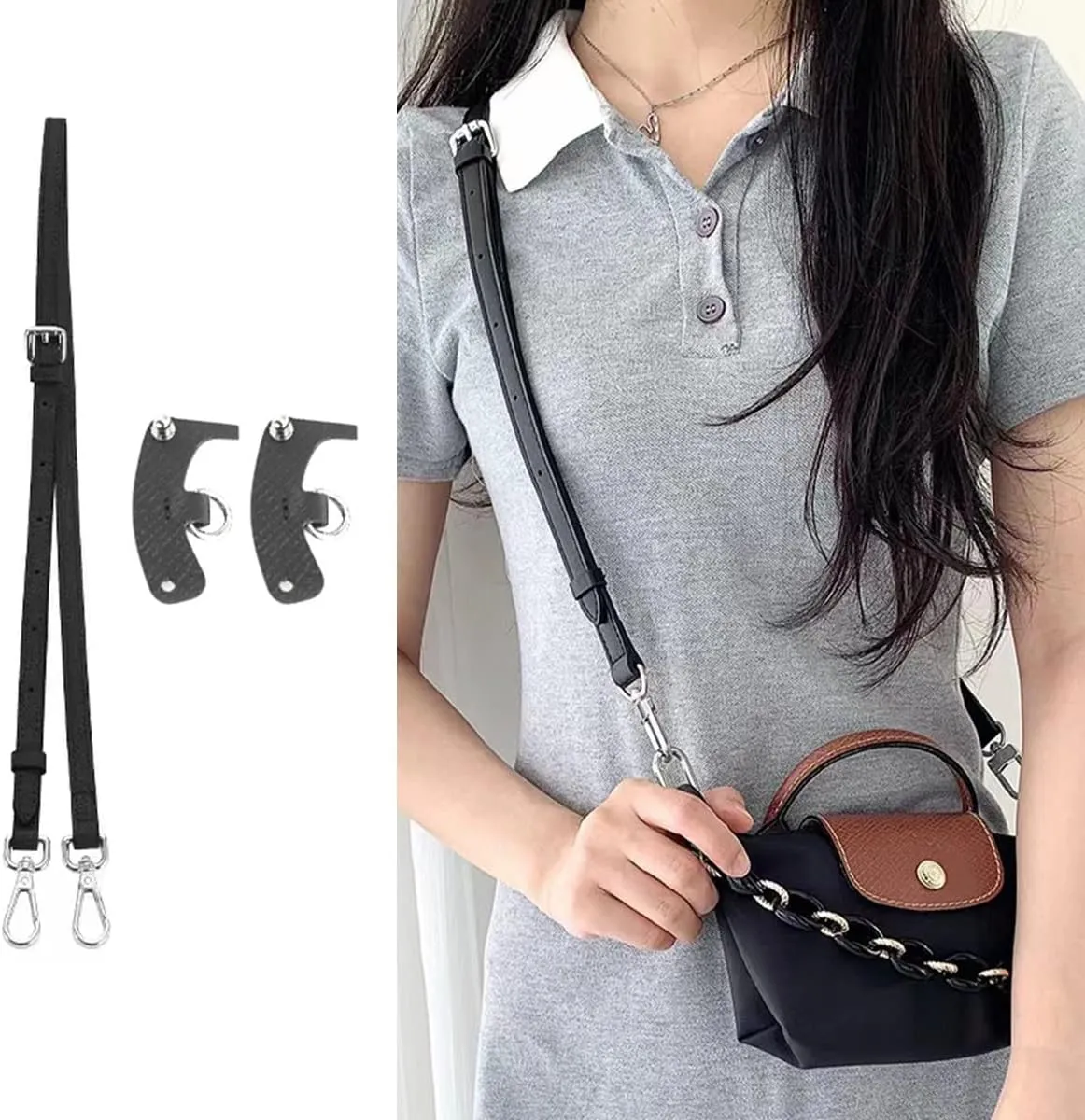 Jiesinlov Leather Bag Shoulder Strap Replacement Crossbody Adjustable Conversion Kit Fit for Mini Pouch