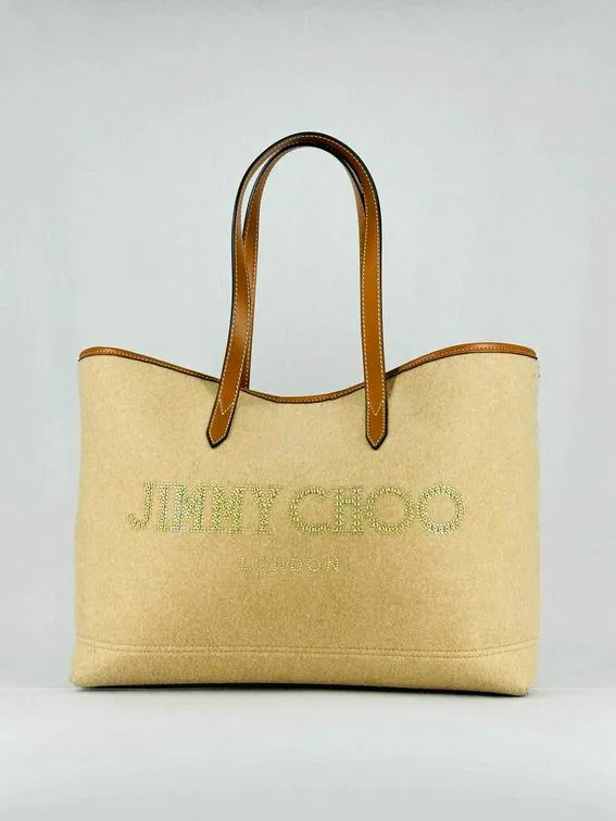 JIMMY CHOO Beige & Brown Tote Bag