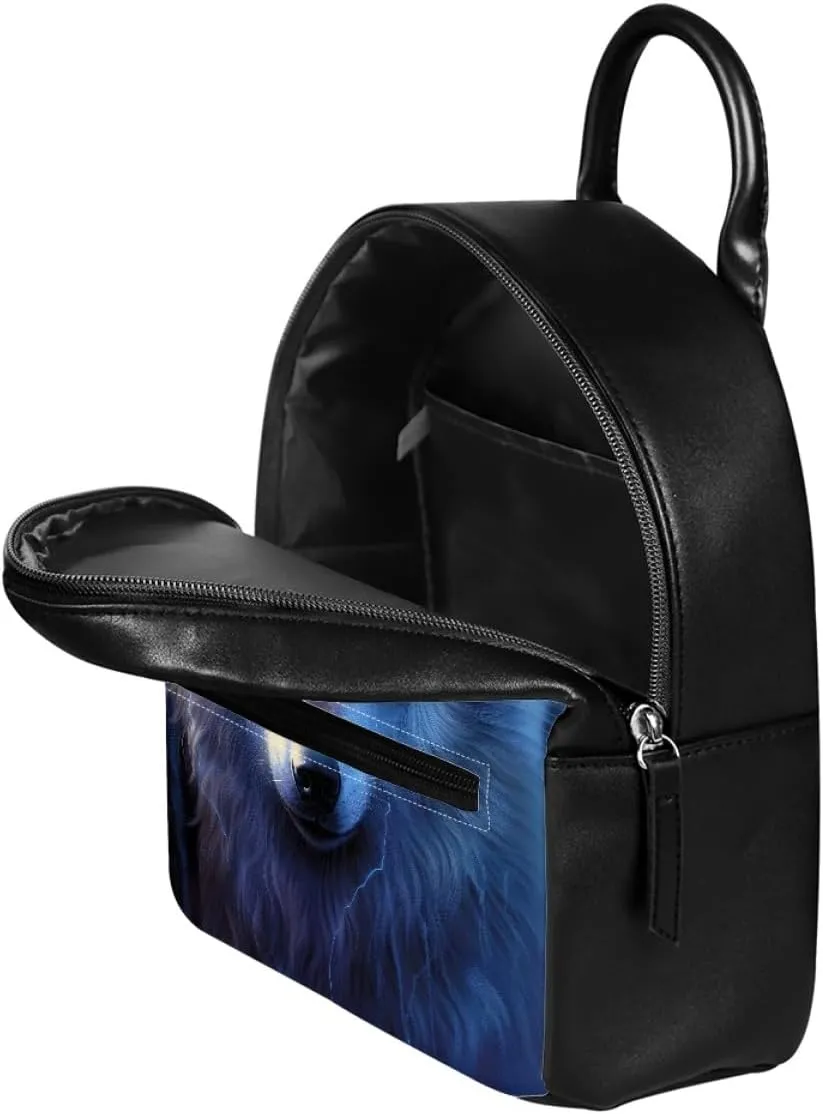 JooMeryer Galaxy Wolf Mini Backpacks for Teen Kids Boys pu Leather Casual Daypack Shoulder Bags for College Students,Blue Wolf