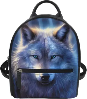 JooMeryer Galaxy Wolf Mini Backpacks for Teen Kids Boys pu Leather Casual Daypack Shoulder Bags for College Students,Blue Wolf