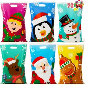 JOYIN 72 PCS Christmas Bags for Xmas Holiday Goody Gift, Plastic Bags with Handles for Party Favor, Party Decoration Supplies