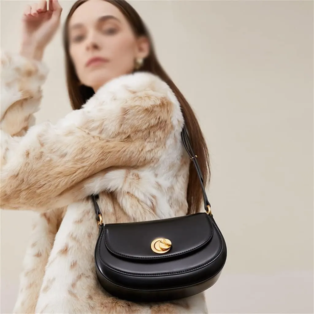 JSEIAJB Spring Wedding Bag Retro Crossbody Bag Women's Texture Sigle Shoulder Saddle Bag Cashew Bag(E)