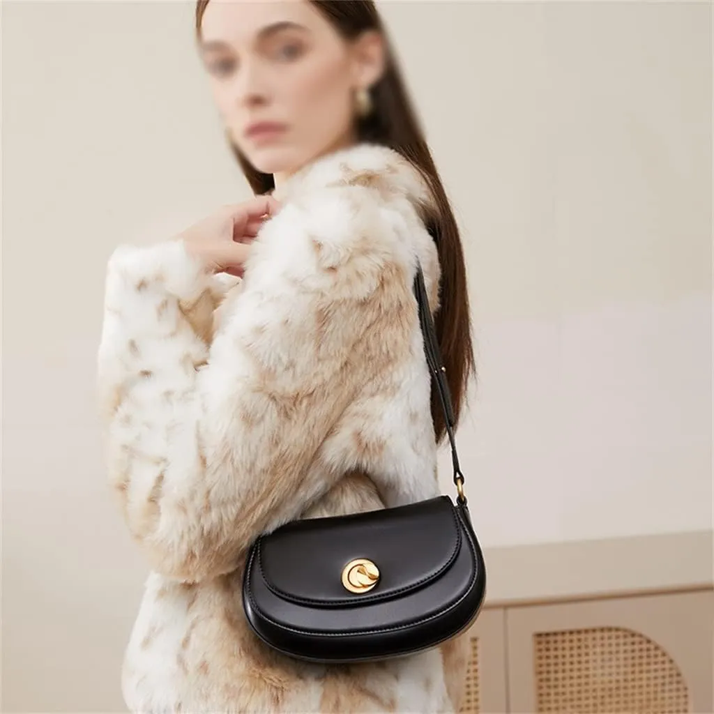 JSEIAJB Spring Wedding Bag Retro Crossbody Bag Women's Texture Sigle Shoulder Saddle Bag Cashew Bag(E)