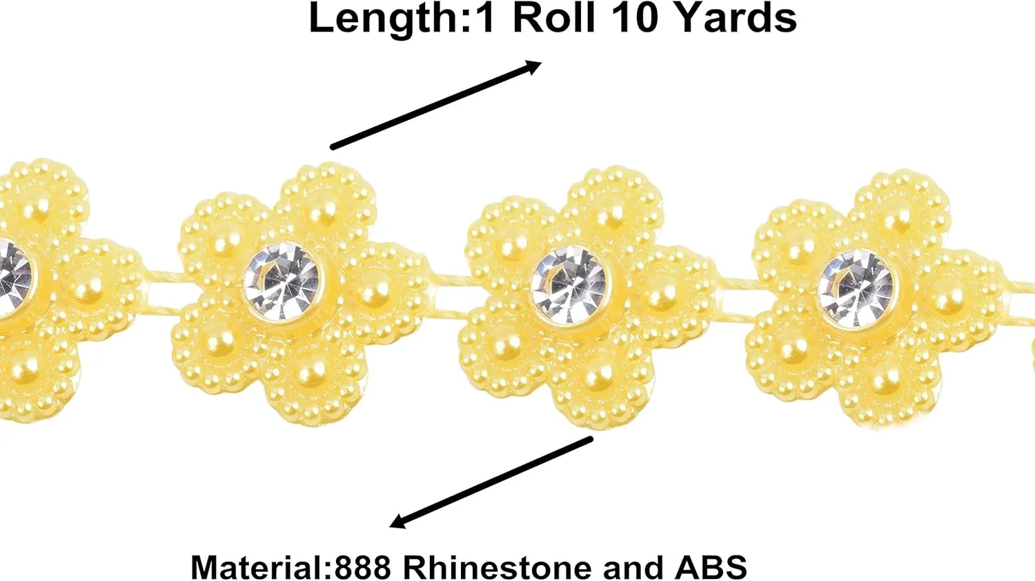KAOYOO 10 Yards Flower Shaped Beaded Chain Trim with Rhinestone for Wedding,Decoration,DIY
