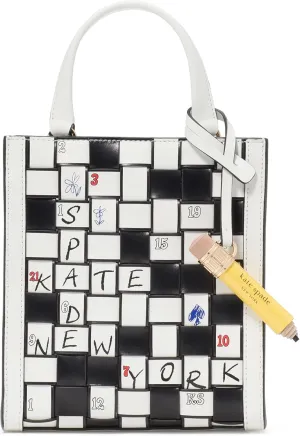 kate spade new york Wordplay Woven Leather Mini Manhattan Tote, True White Multi