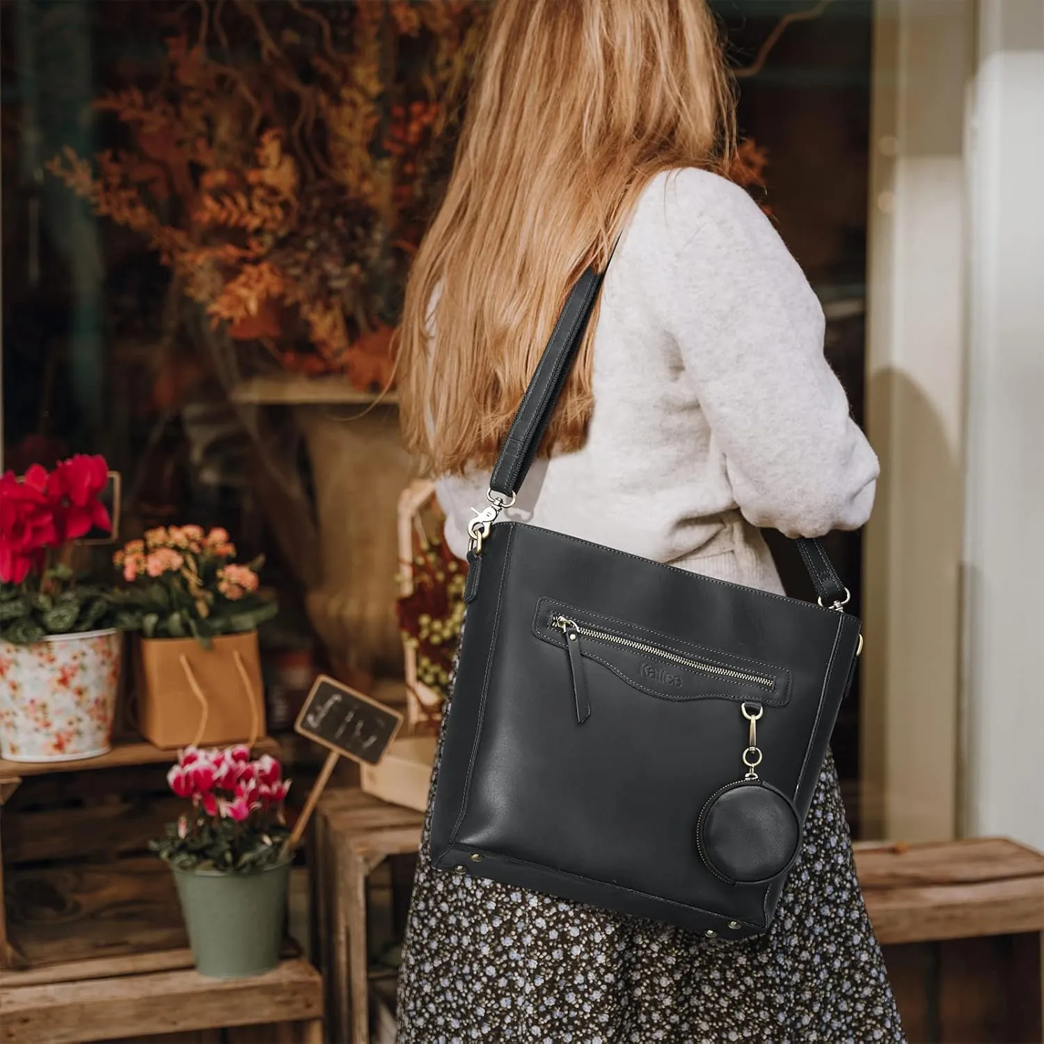 Kattee Leather Purses and Handbags for Women, Shoulder Tote Bucket Bags, Crossbody Pocketbook with Coin Pouch