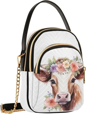 Kawaii Highland Ox Flowers Floral Small Crossbody Bags for Women Cell Phone Shoulder Purse Handbags Wallet 21215848