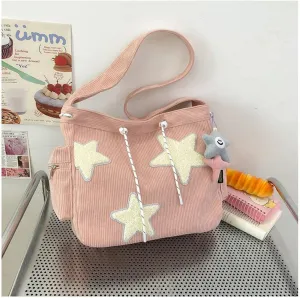 Kawaii Shoulder Bag Crossbody Bags For Women with Cute Accessories Large Tote Bag Casual Handbags Star Pattern