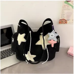 Kawaii Shoulder Bag Crossbody Bags For Women with Cute Accessories Large Tote Bag Casual Handbags Star Pattern