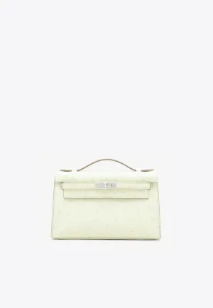 Kelly Pochette in Beton Ostrich Leather with Palladium Hardware