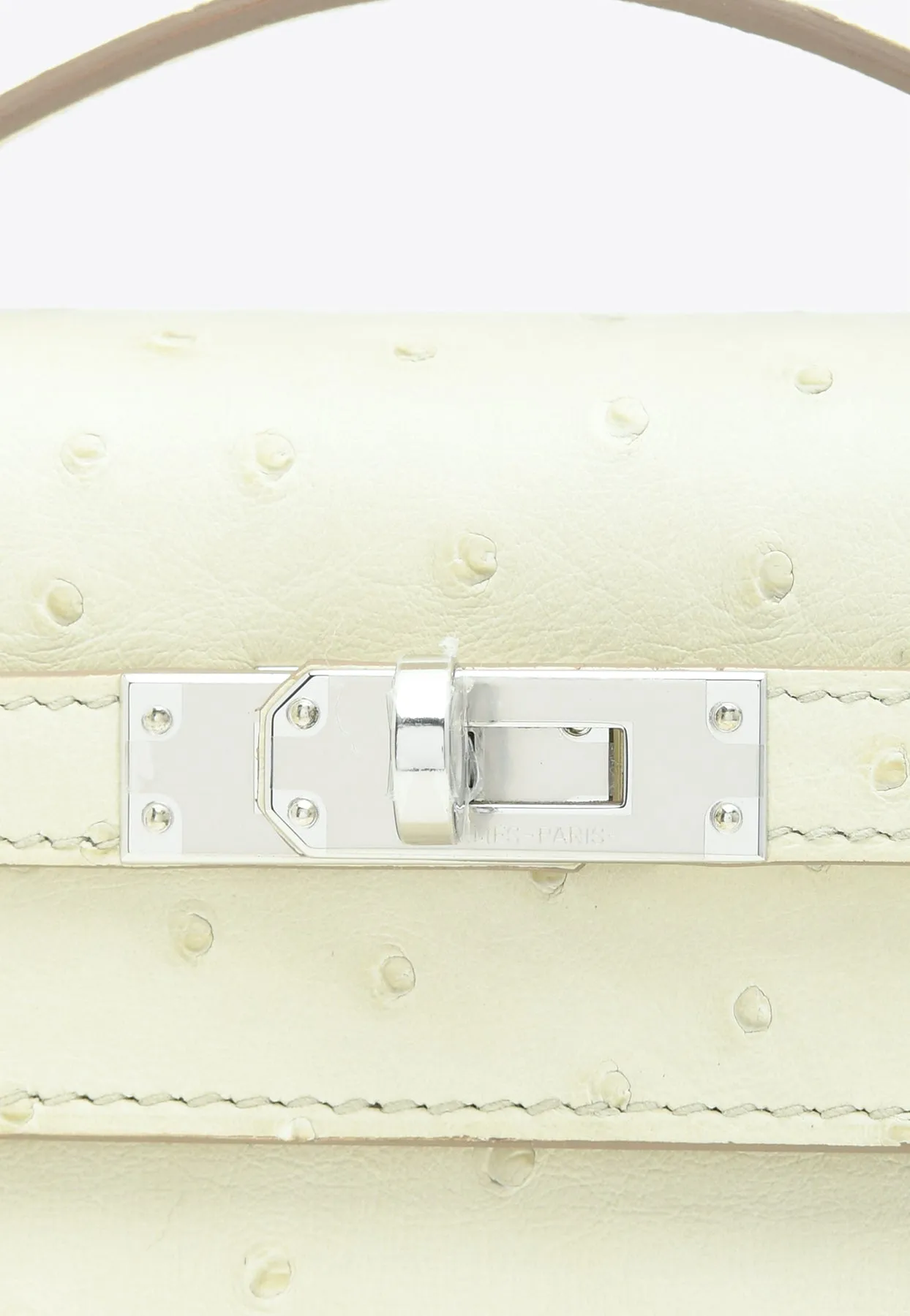 Kelly Pochette in Beton Ostrich Leather with Palladium Hardware