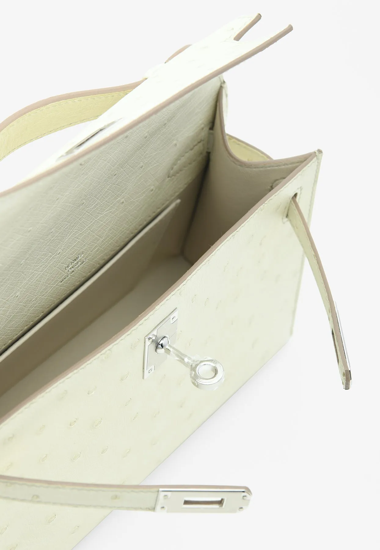 Kelly Pochette in Beton Ostrich Leather with Palladium Hardware