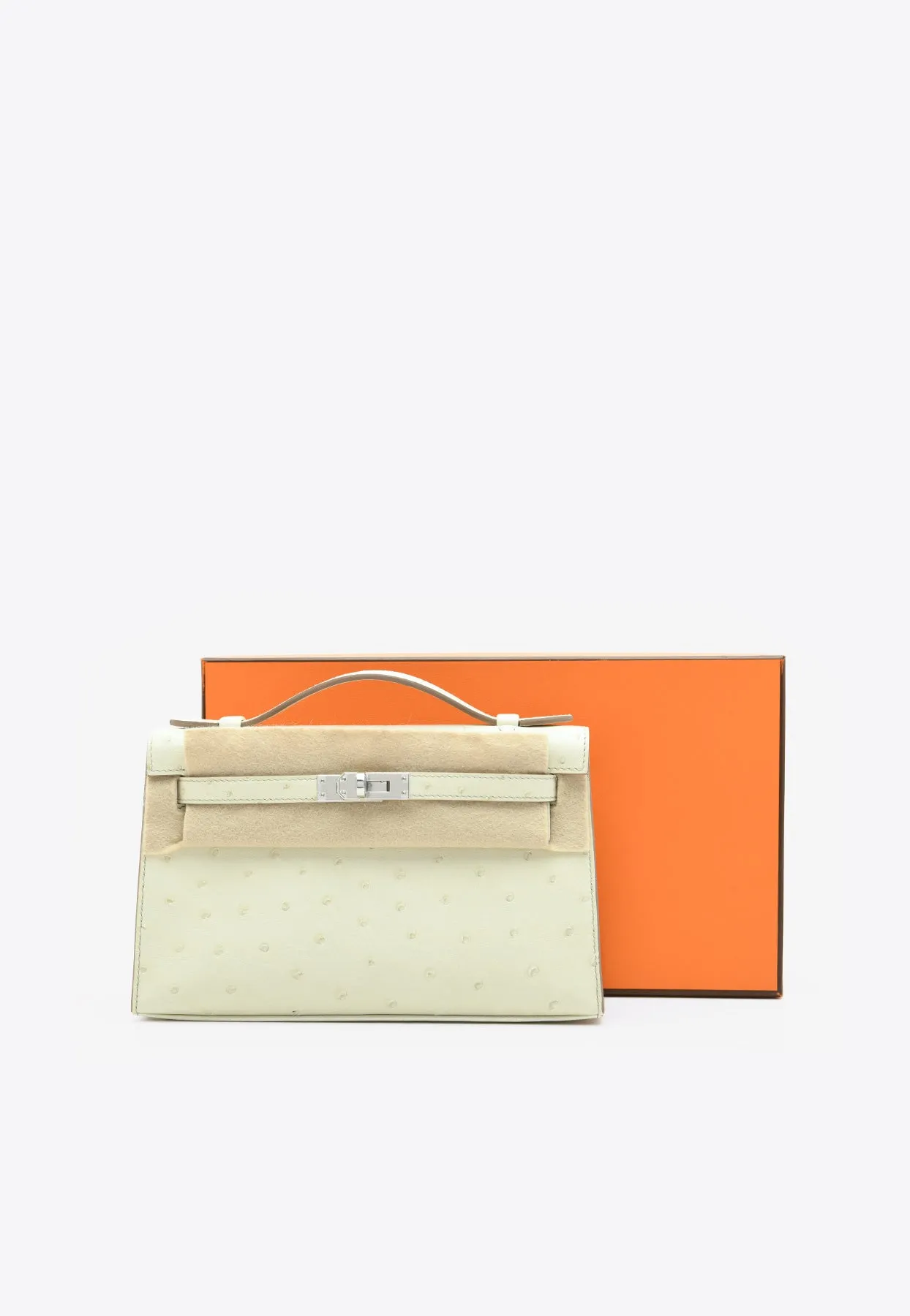 Kelly Pochette in Beton Ostrich Leather with Palladium Hardware