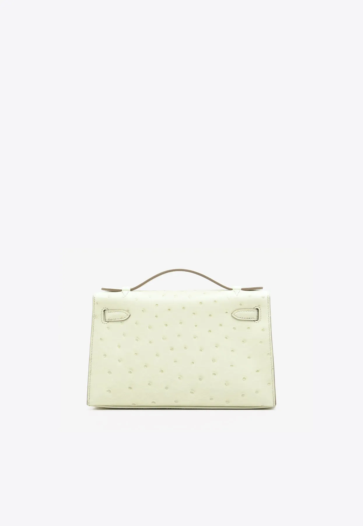 Kelly Pochette in Beton Ostrich Leather with Palladium Hardware