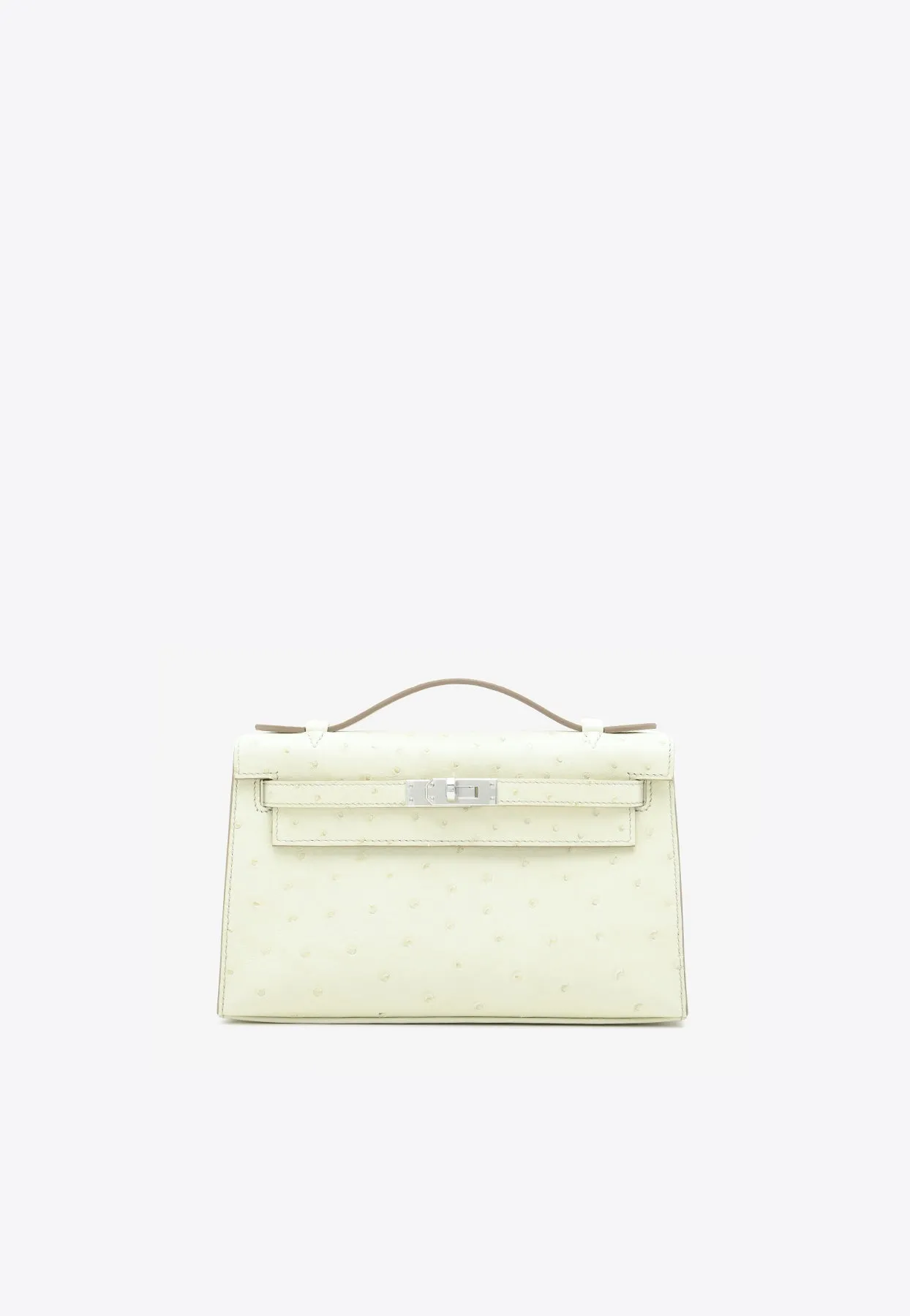 Kelly Pochette in Beton Ostrich Leather with Palladium Hardware