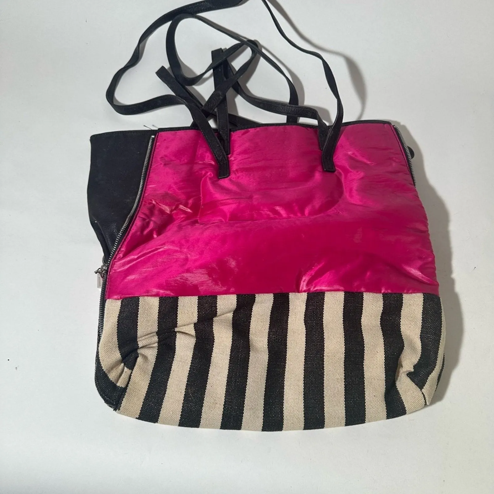 Kelsie Dagger Stylish Pink and Black Tote with Nautical Stripes