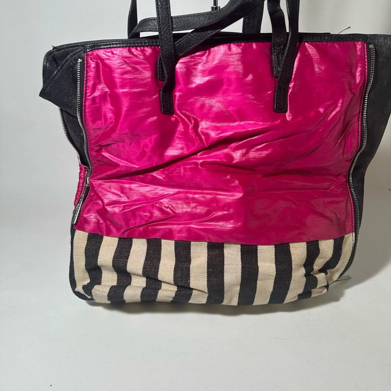 Kelsie Dagger Stylish Pink and Black Tote with Nautical Stripes