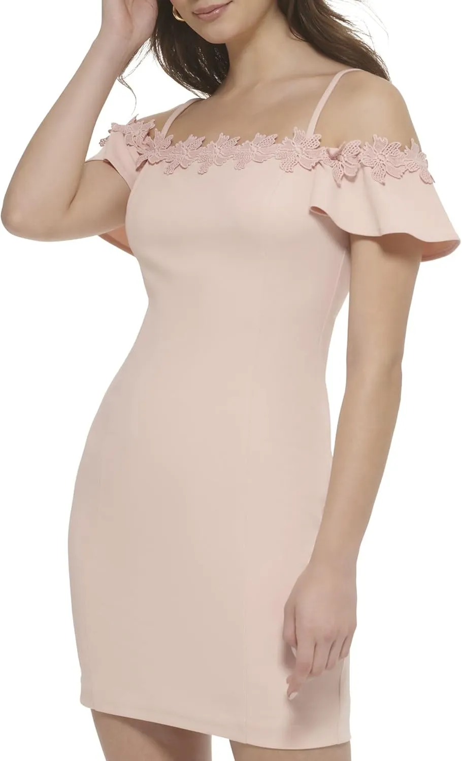 kensie Women's Lace Trim Off The Shoulder Mini Dress