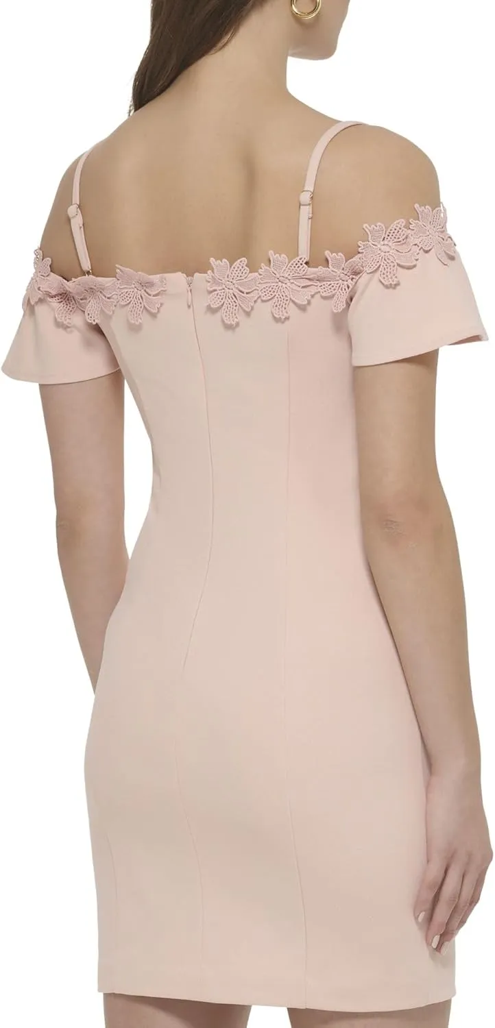 kensie Women's Lace Trim Off The Shoulder Mini Dress