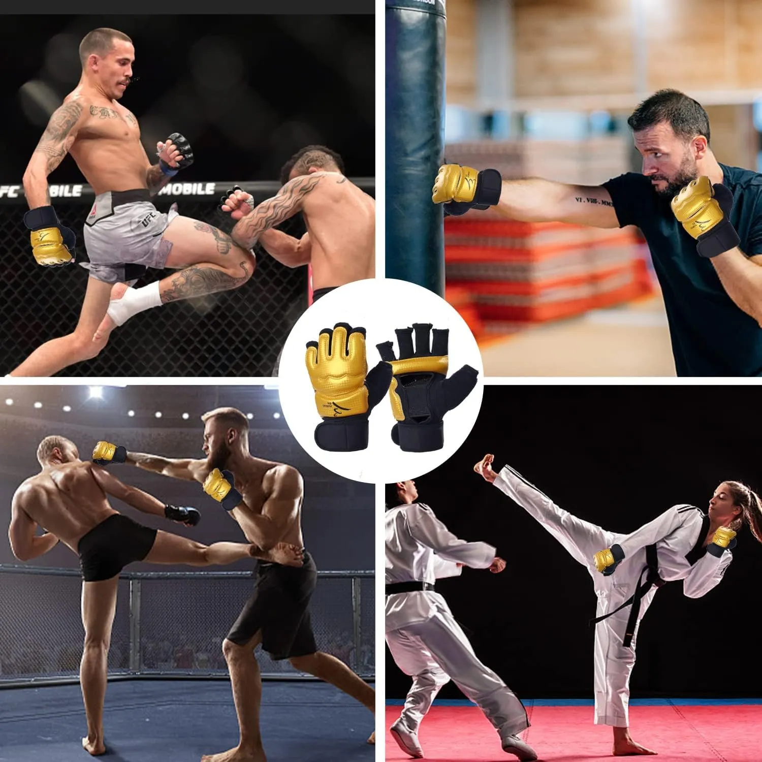 Kickboxing Sparring Gloves MMA Gloves for Men Women Half Finger Boxing Gloves Fighting Gloves Boxing Gloves for Punching Bag Training Gloves for Men Women