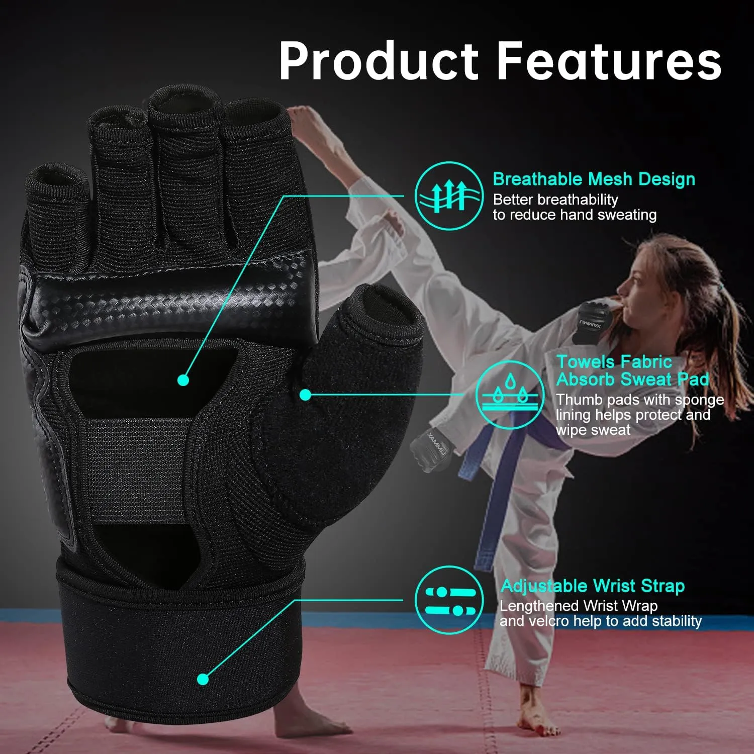 Kickboxing Sparring Gloves MMA Gloves for Men Women Half Finger Boxing Gloves Fighting Gloves Boxing Gloves for Punching Bag Training Gloves for Men Women