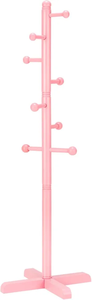 Kids Coat Rack, Freestanding Coat Racks with 8 Hooks 2 Adjustable Height, Tree Coat Rack for Bedroom, Hallway, Entrance, Office, Hats, Handbags,Purse (Pink)