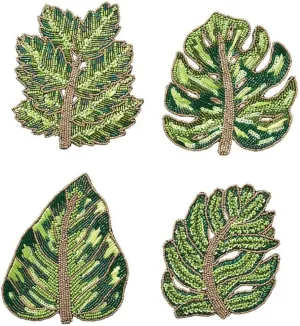 Kim Seybert Laurel Drink Coasters, Green, Set of 4