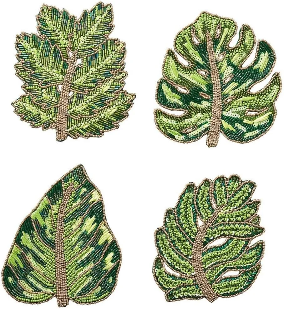 Kim Seybert Laurel Drink Coasters, Green, Set of 4
