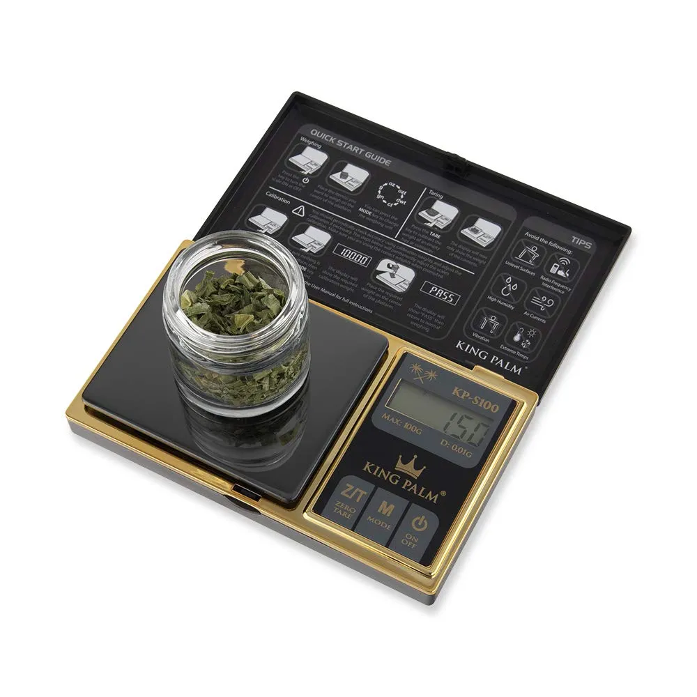 King Palm Mini Scale 100g X 0.01g - Digital - Black/Gold - Pocket travelers Meal Jewelry Food Kitchen Travel Gram Scale