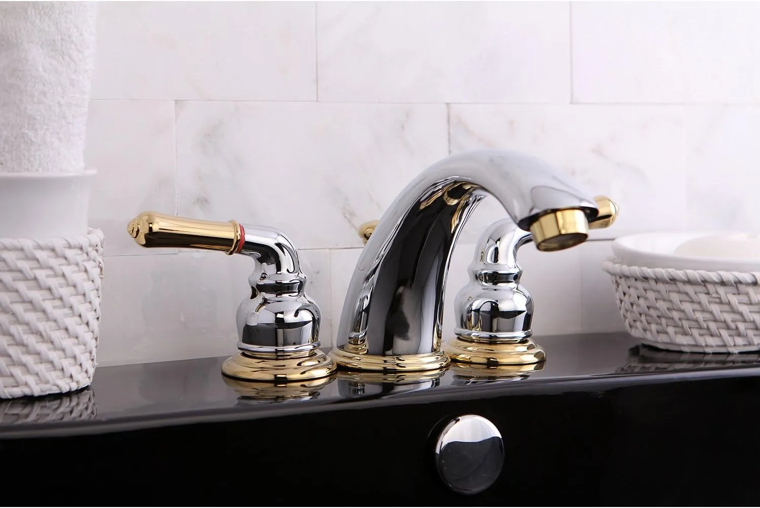 Kingston Brass KB964 Magellan Widespread Bathroom Faucet, 8-Inch Adjustable Center, Polished Chrome/Polished Brass