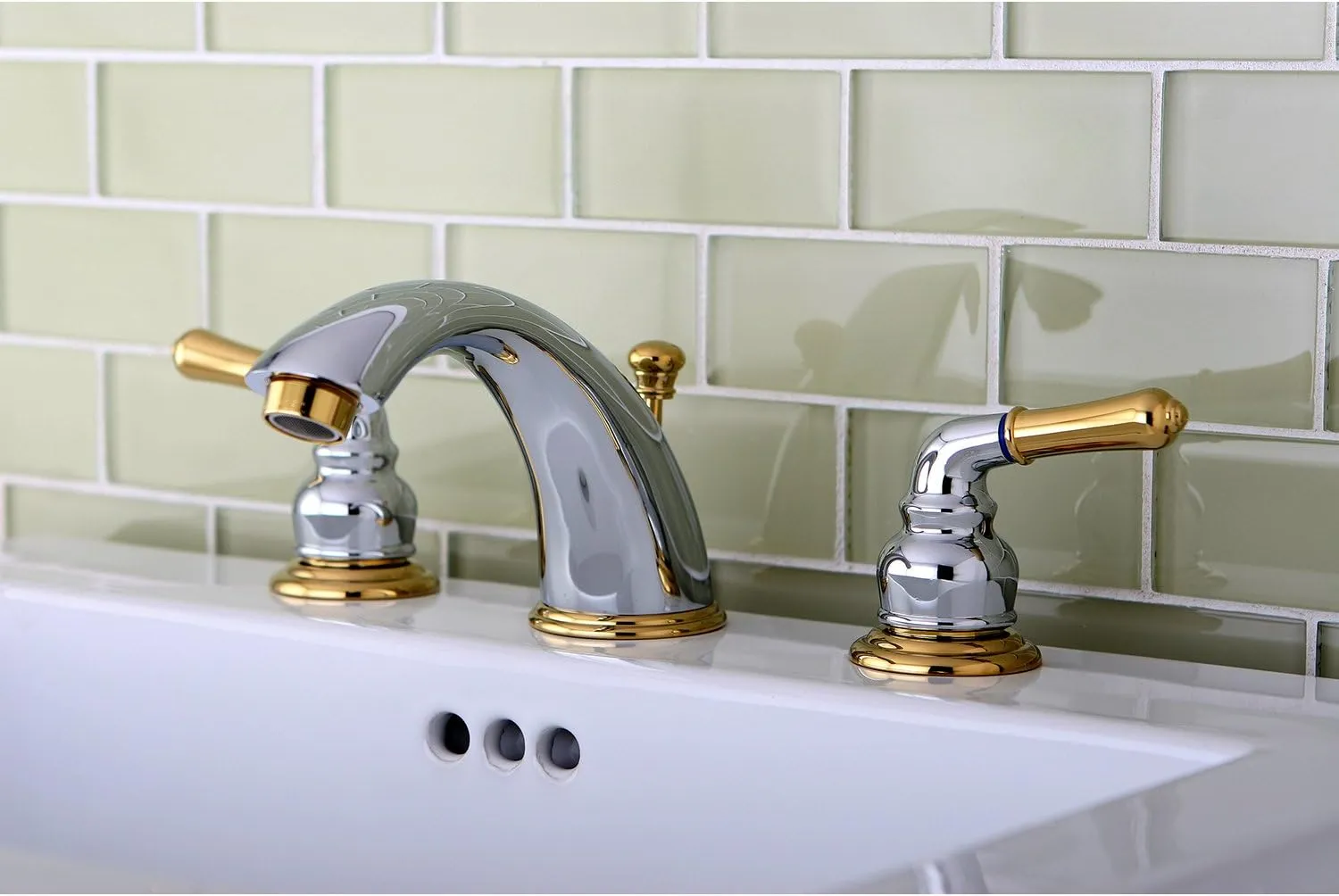 Kingston Brass KB964 Magellan Widespread Bathroom Faucet, 8-Inch Adjustable Center, Polished Chrome/Polished Brass