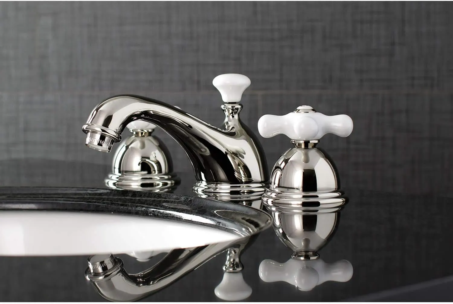 Kingston Brass KS3961PX Restoration Widespread Lavatory Faucet with Porcelain Cross Handle, Polished Chrome,8-Inch Adjustable Center