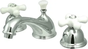 Kingston Brass KS3961PX Restoration Widespread Lavatory Faucet with Porcelain Cross Handle, Polished Chrome,8-Inch Adjustable Center