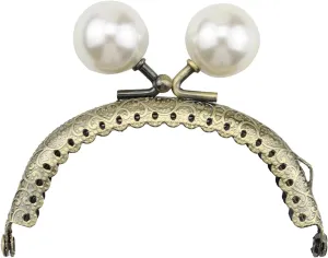Kiss Clasp Lock 2 Pcs Metal Clutch Kiss Clasp Lock Arc Shape with Pearl Coin Bag Handle Lightweight, Easy Installation Sewing Craft Handbag Accessories for Fixing(8.5cm)