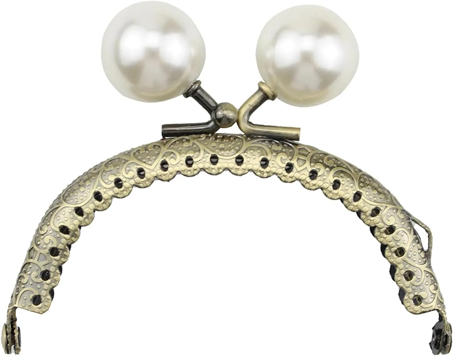 Kiss Clasp Lock 2 Pcs Metal Clutch Kiss Clasp Lock Arc Shape with Pearl Coin Bag Handle Lightweight, Easy Installation Sewing Craft Handbag Accessories for Fixing(8.5cm)