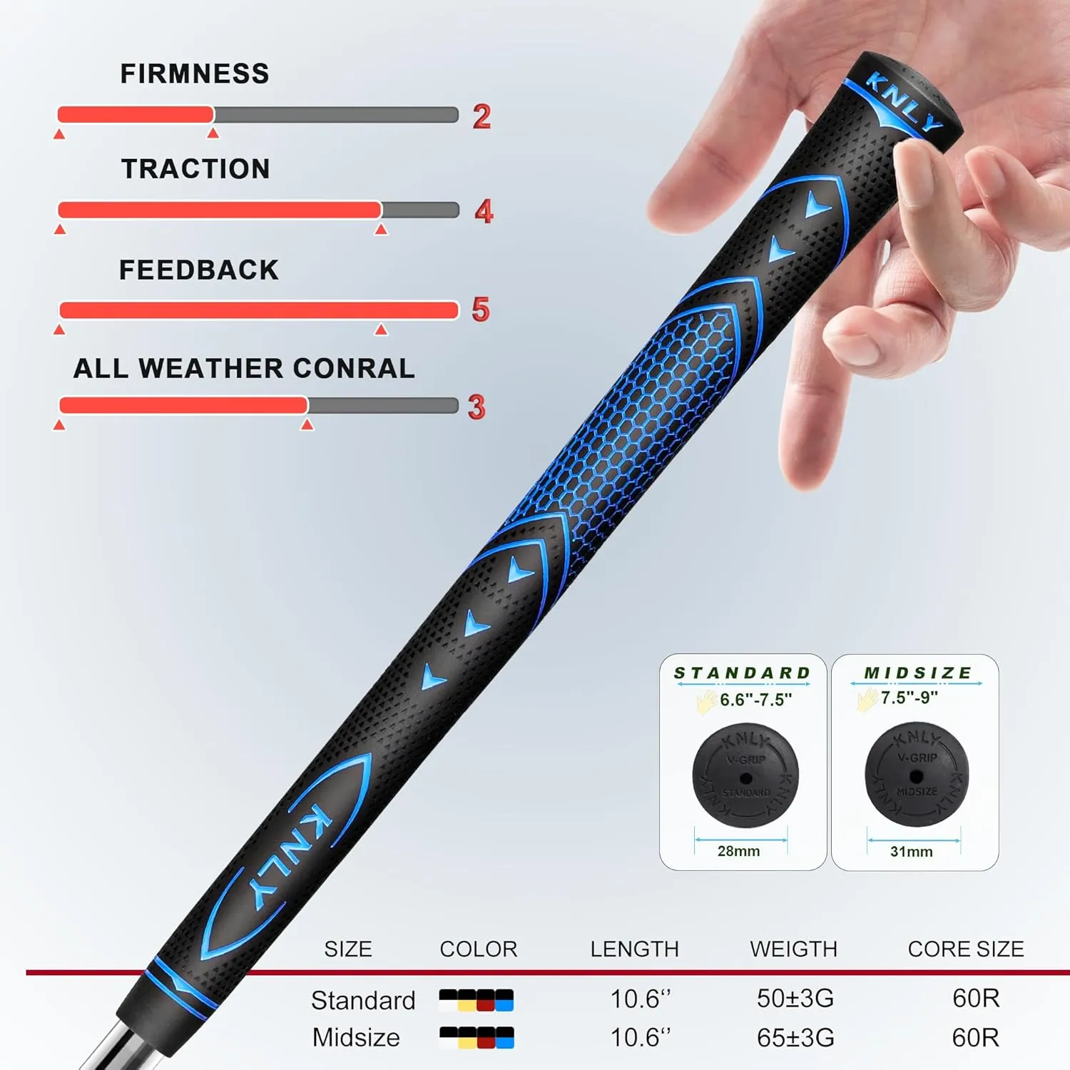 KNLY Golf Grips Set of 13 - High Traction and High Feedback Rubber Golf Club Grips with Anti-Slip and All Weather Performance，13 Grips with 15 Tapes and 13 Grips with All Repair Kits for Choice.