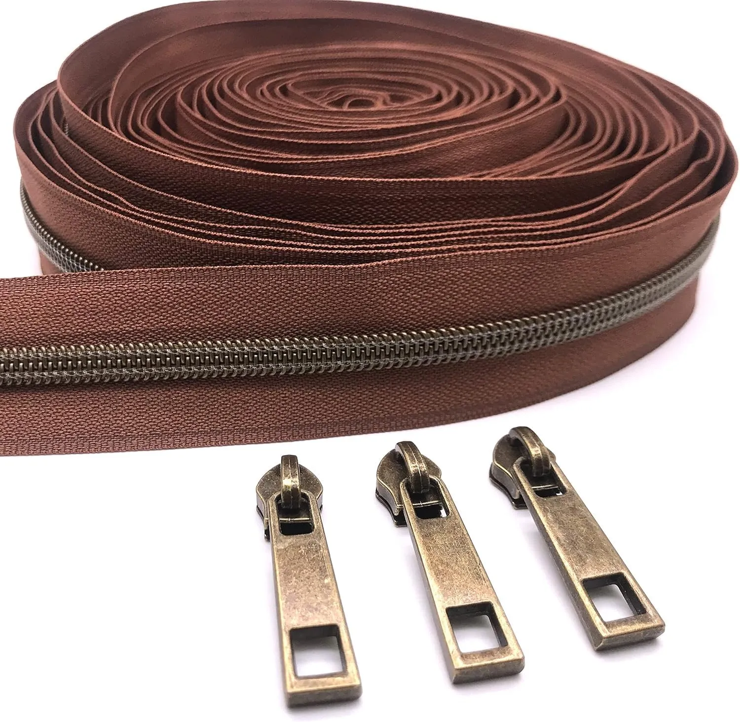 KOTAIFA #5 Zipper Pulls Nylon Coil Zipper Pull Bulk Metal Zipper Slider Zipper Head for for Purse Bag Making Handbag Making Craft Sewing Antique Bronze 30pcs