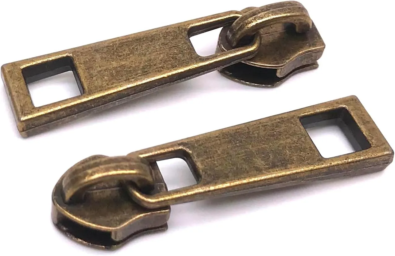 KOTAIFA #5 Zipper Pulls Nylon Coil Zipper Pull Bulk Metal Zipper Slider Zipper Head for for Purse Bag Making Handbag Making Craft Sewing Antique Bronze 30pcs
