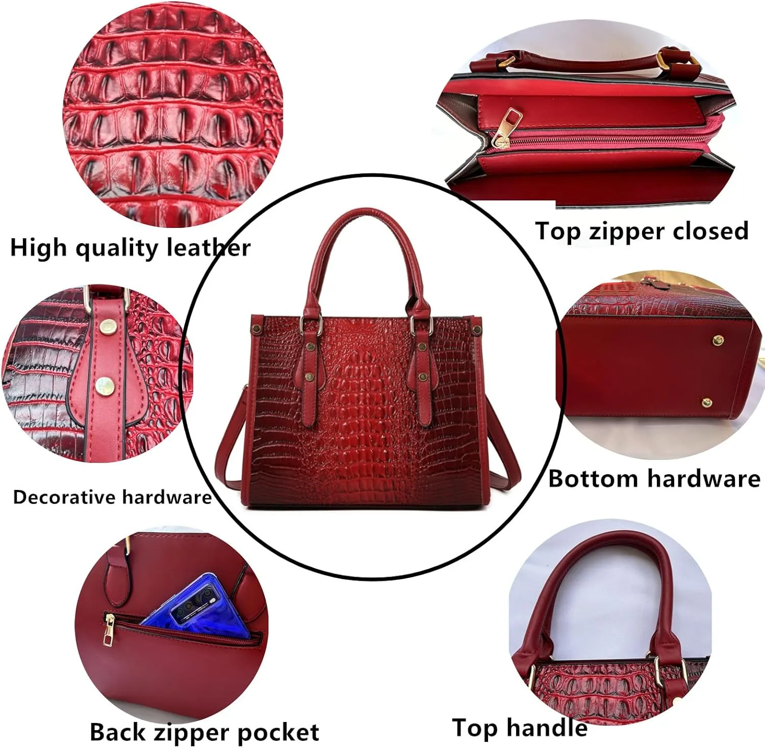 Ladies Satchel Purse Wallet Top Handle Tote Handbags Hobo Shoulder Bags Set 3pcs for women