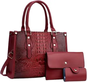 Ladies Satchel Purse Wallet Top Handle Tote Handbags Hobo Shoulder Bags Set 3pcs for women