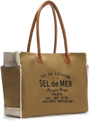 Lamyba Sel De Mer Canvas HandBag Upcycled Canvas Leather Tote Bag