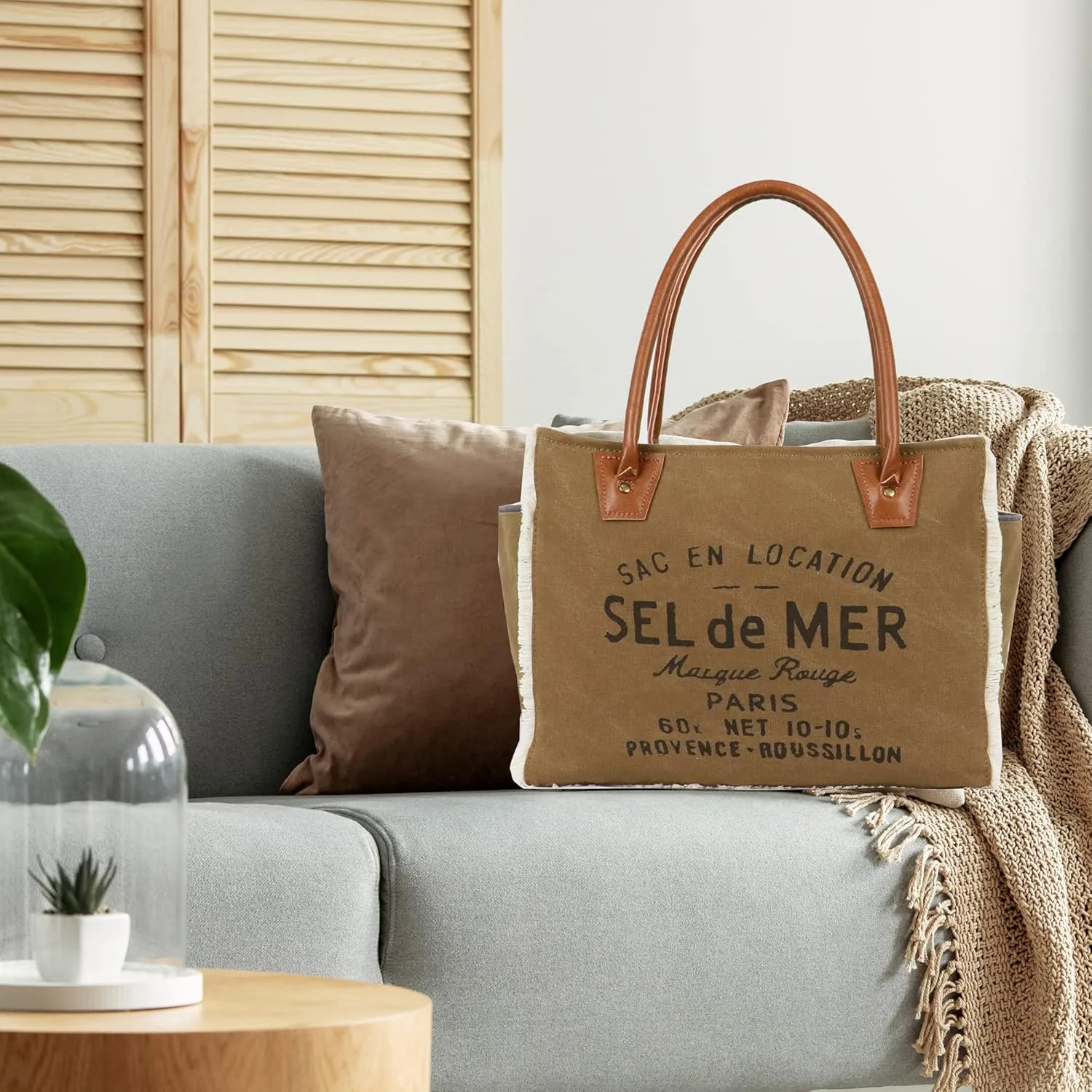 Lamyba Sel De Mer Canvas HandBag Upcycled Canvas Leather Tote Bag,Small Black
