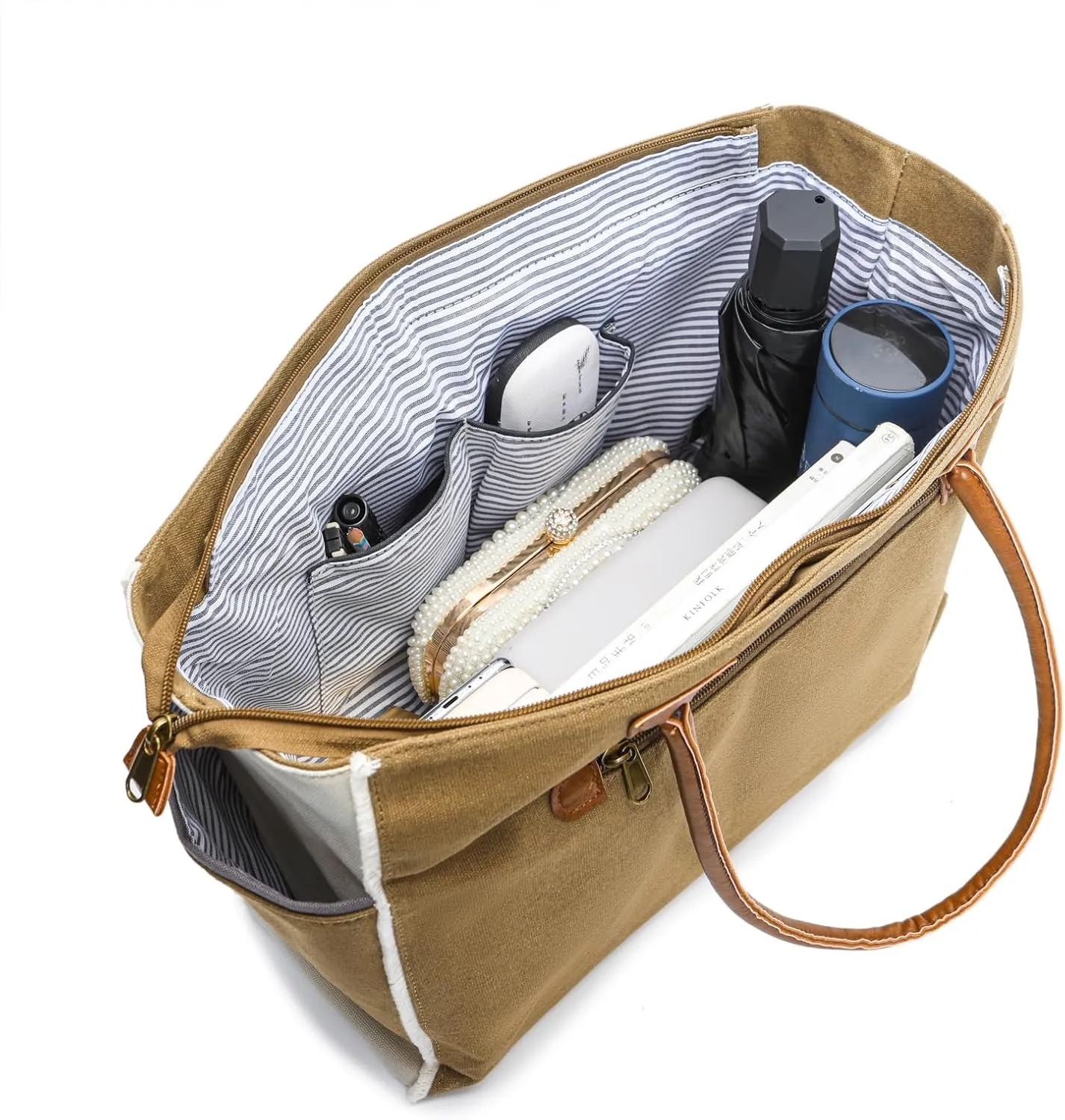 Lamyba Sel De Mer Canvas HandBag Upcycled Canvas Leather Tote Bag,Small Black