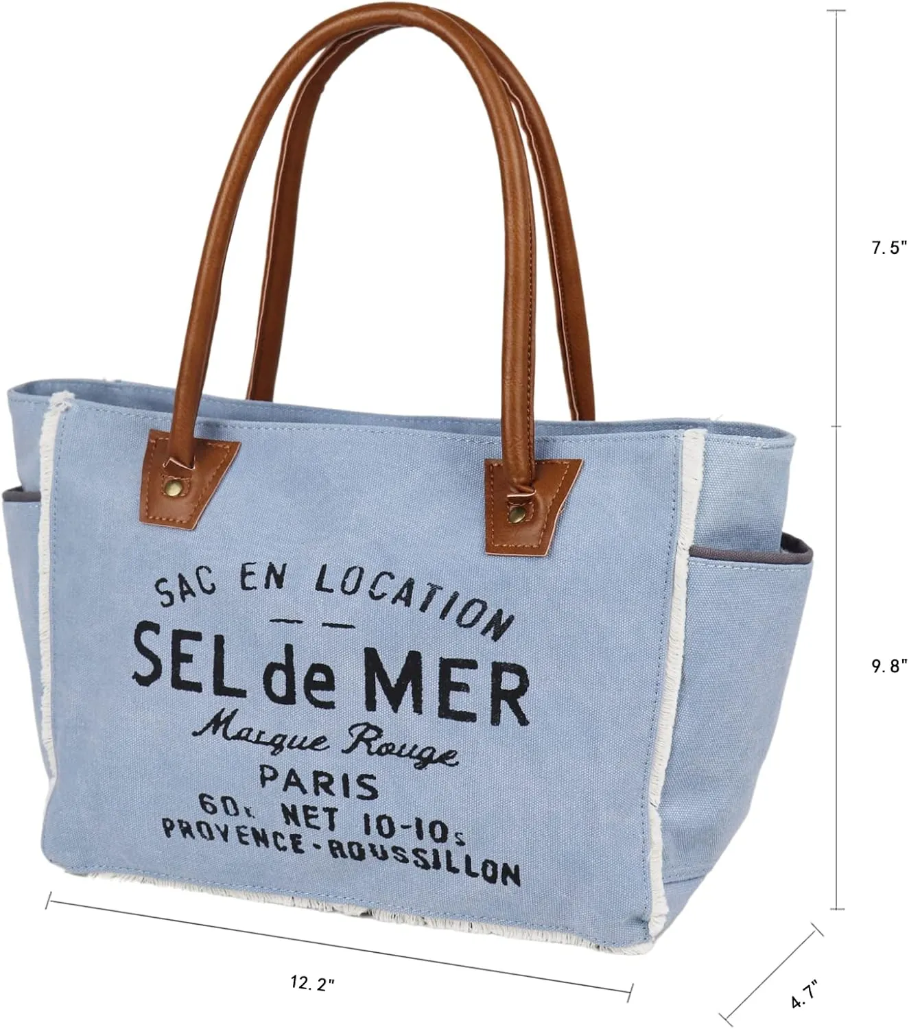Lamyba Sel De Mer Canvas HandBag Upcycled Canvas Vegan Leather Tote Bag,Small Blue