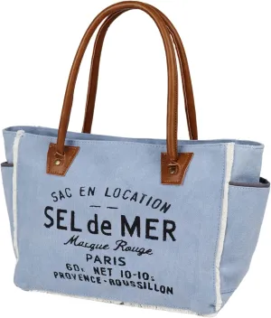 Lamyba Sel De Mer Canvas HandBag Upcycled Canvas Vegan Leather Tote Bag,Small Blue