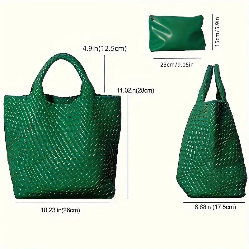 Large Capacity Handbags & Purse, Braided Design Tote Bag & Solid Color Purse, PU Leather Bag Set