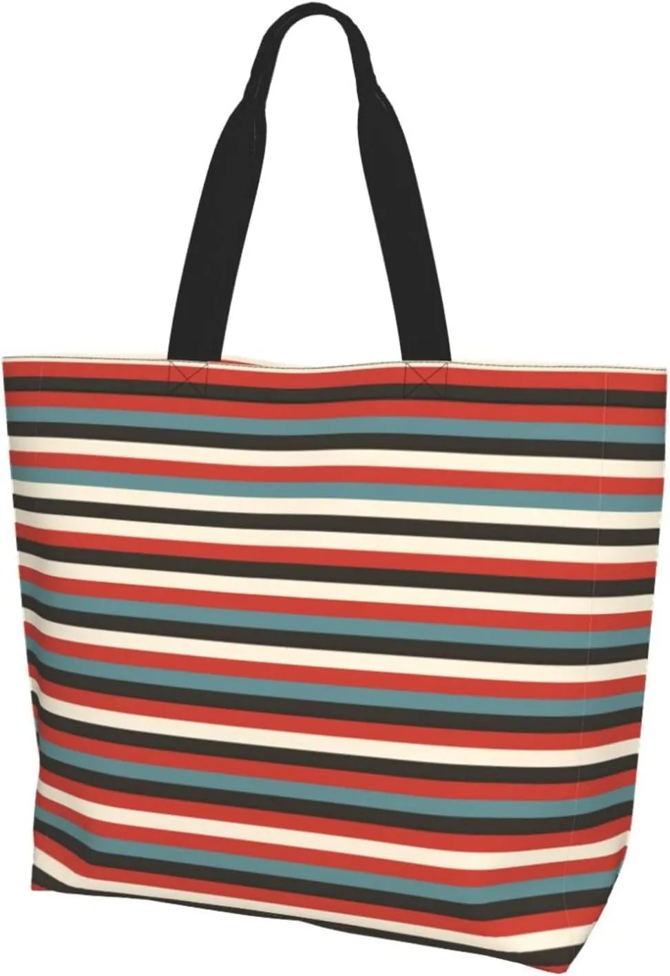 Large Capacity Shoulder Totebag Fashion Striped Print Water-Resistant Lightweight Spacious for Daily Use