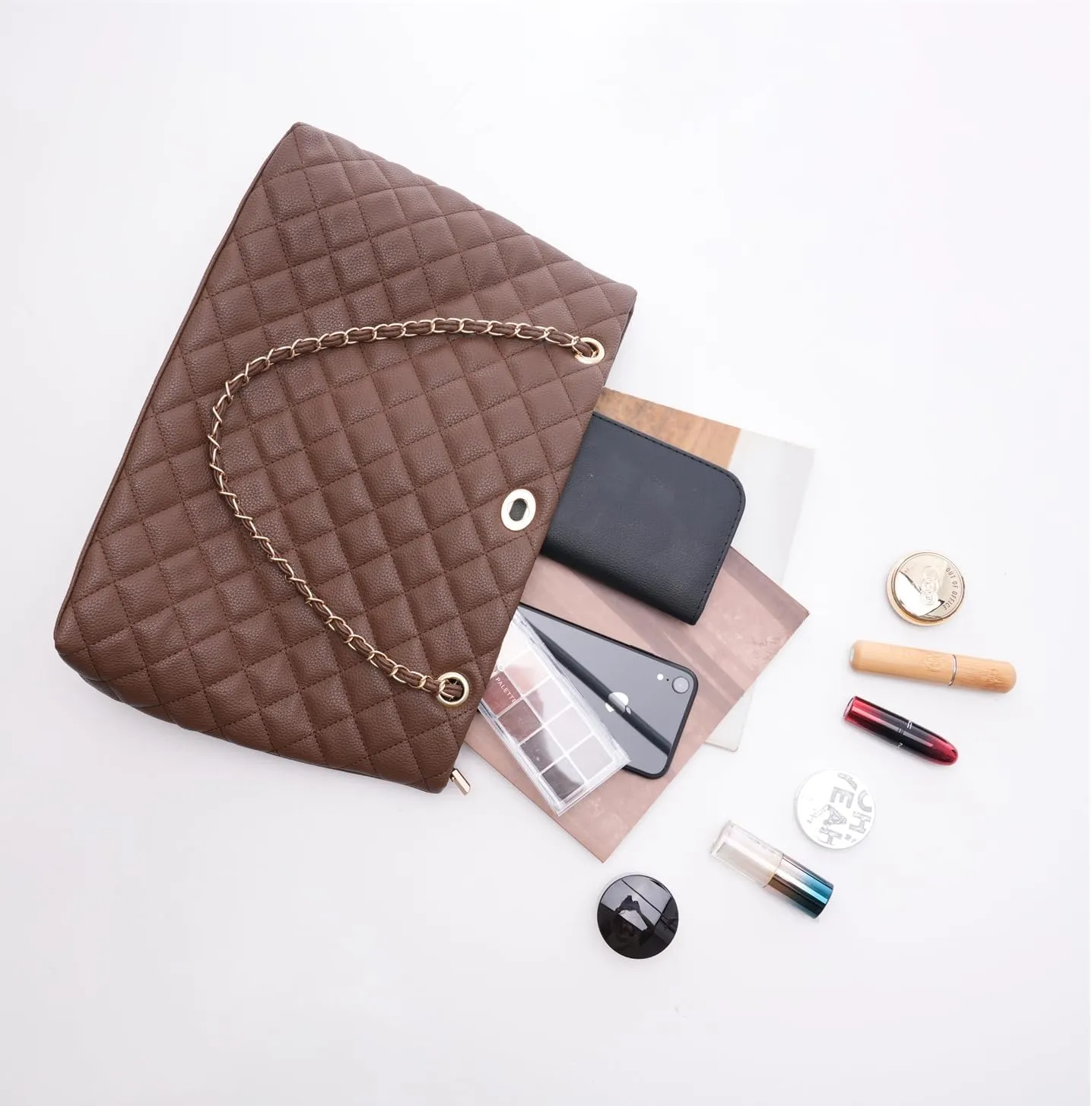 Large Chain Shoulder Bag for Women, Double Strap Handbags Tote Purse