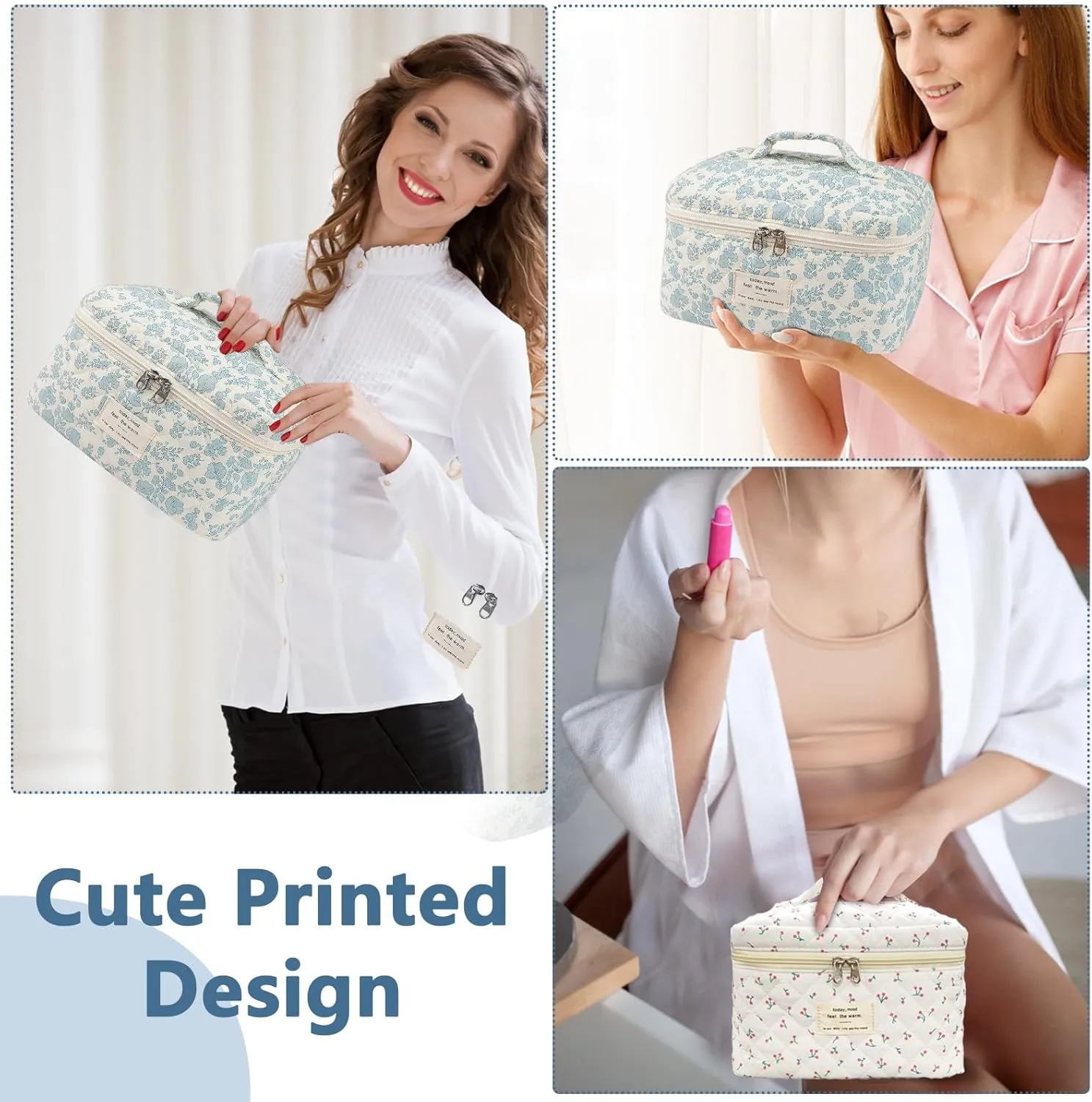 Large Makeup Bag, Cute Cosmetic Bag for Women Girls, Floral Coquette Aesthetic Toiletry Bag, Travel Make Up Organizer Bag (BDLH)