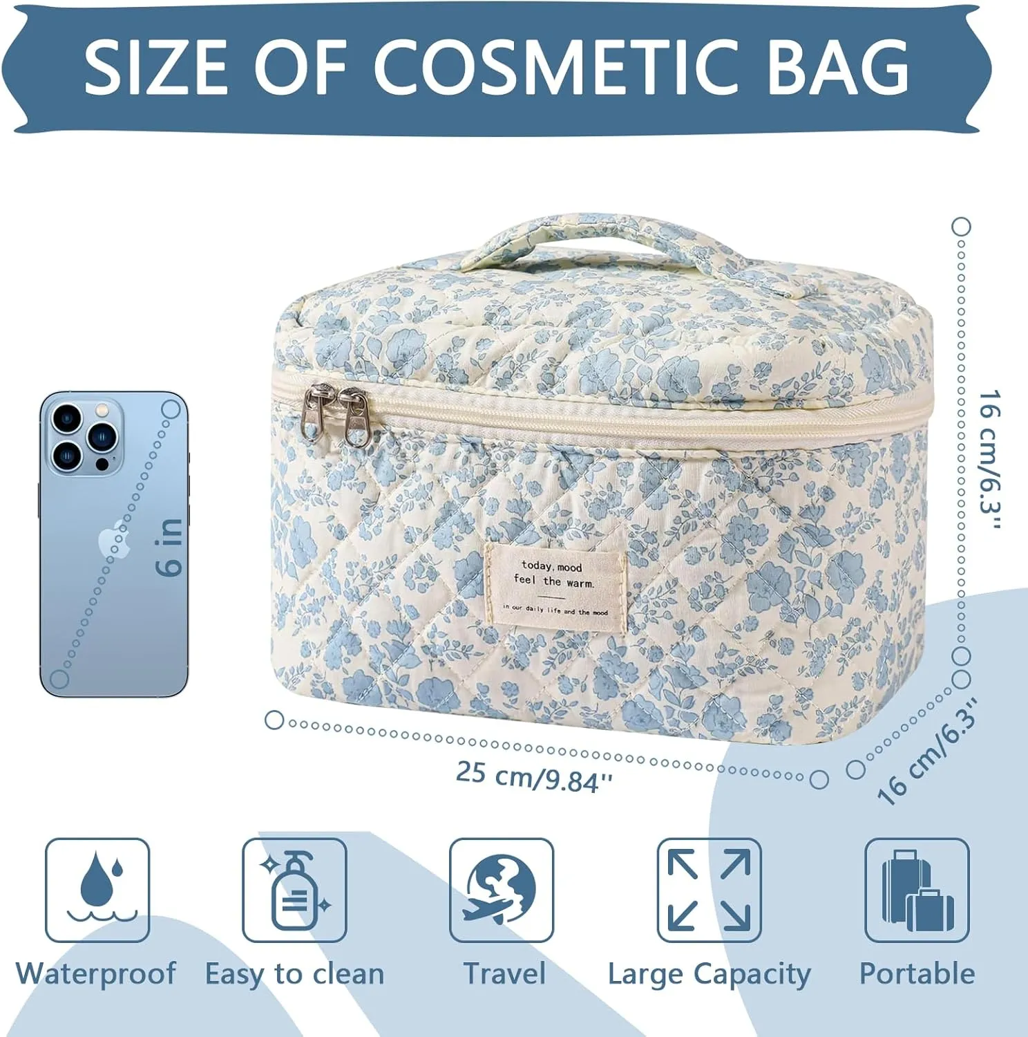 Large Makeup Bag, Cute Cosmetic Bag for Women Girls, Floral Coquette Aesthetic Toiletry Bag, Travel Make Up Organizer Bag (BDLH)